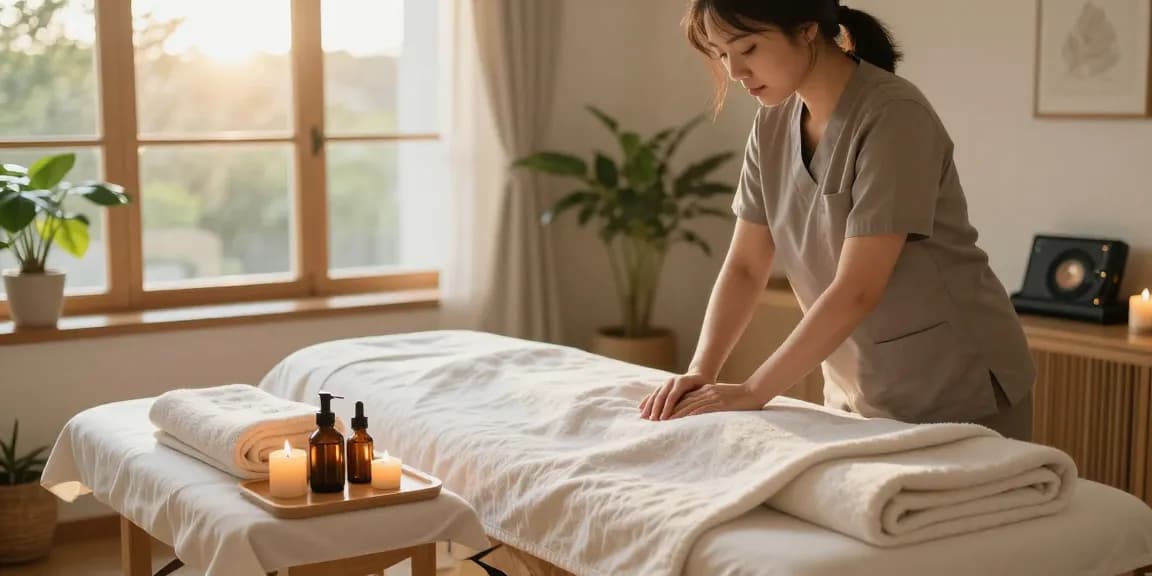 Relaxation therapy setup for 군포출장안마 with calming ambiance and soothing elements.