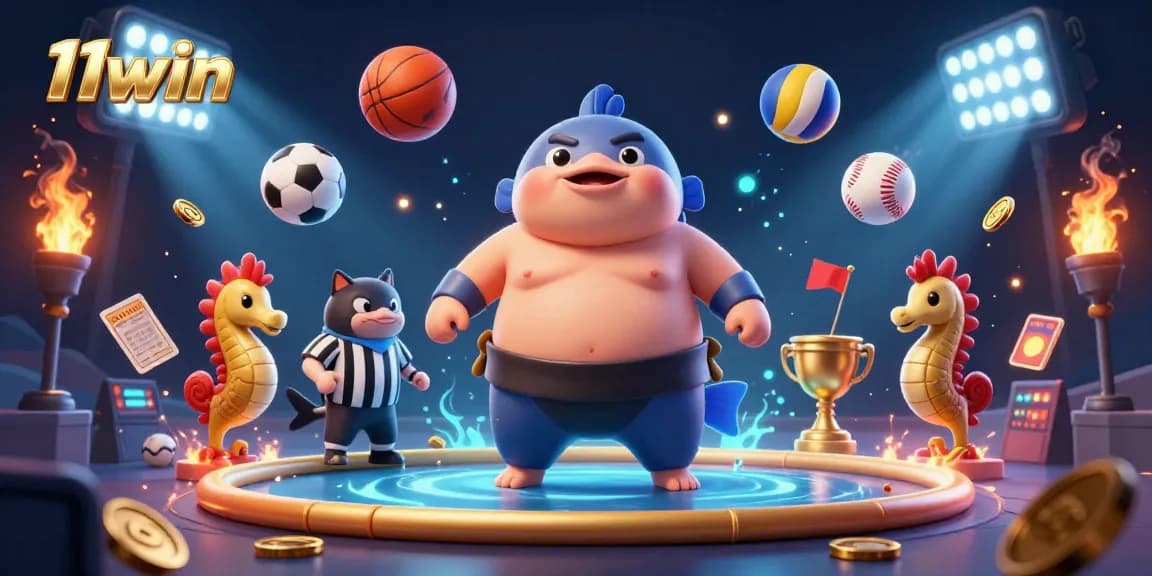 Engage with 11win as a fugu sumo champion in a vibrant underwater sports showdown.