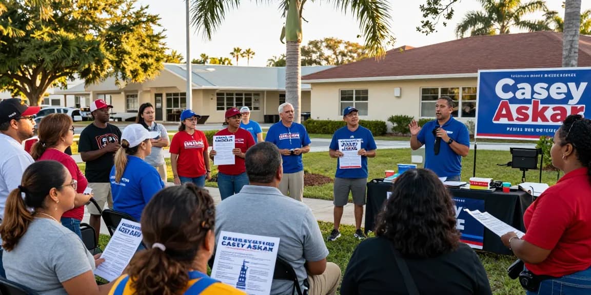 Community voters engaged in discussion about Casey Askar’s campaign at a local event, showcasing active civic participation.