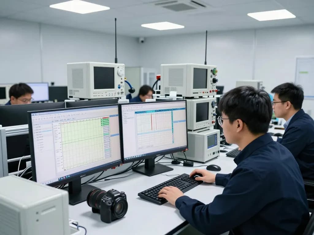 Engineers conducting EMC testing for global market access in a modern lab.