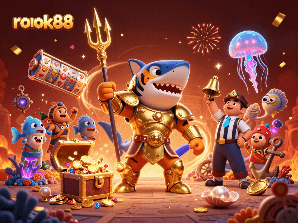 Engage with rokok88 gaming featuring an underwater casino arena with vibrant characters and dynamic elements.