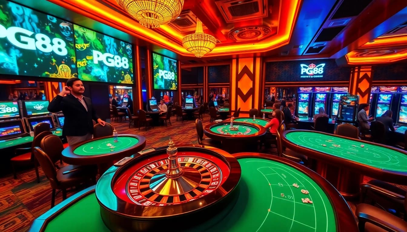 Engaged players at PG88 casino tables showcasing thrilling gambling excitement.
