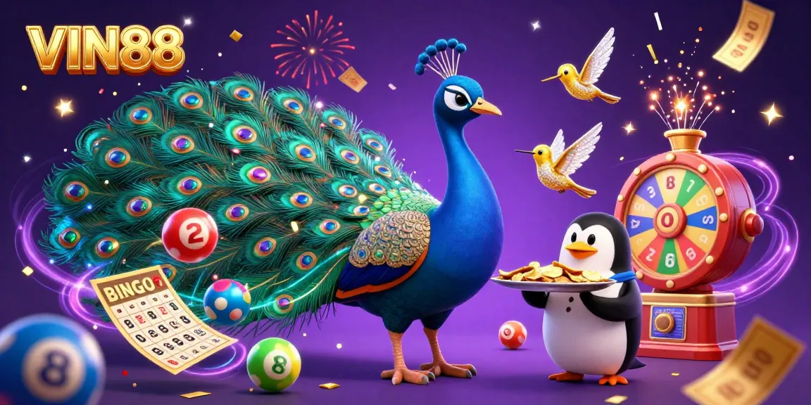 Experience the thrilling excitement of VIN88 with vibrant lottery balls and celebratory elements in this dynamic casino illustration.