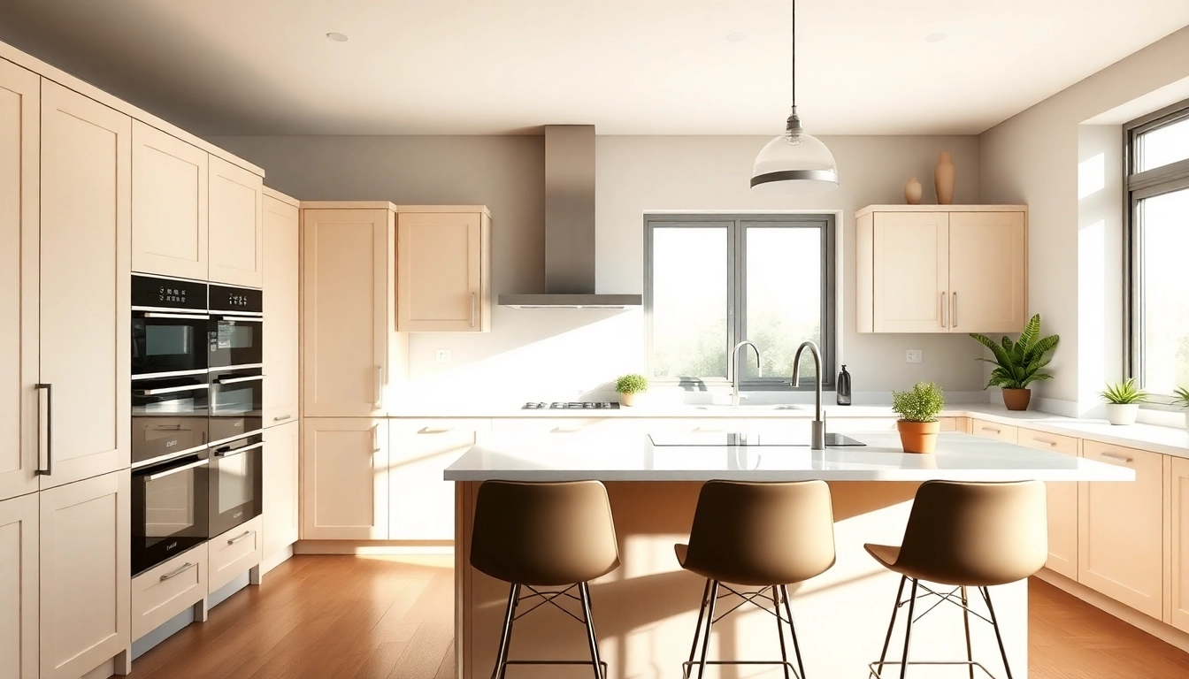 Enhance your space with kitchen remodelling Manchester, showcasing a modern design and bright atmosphere.