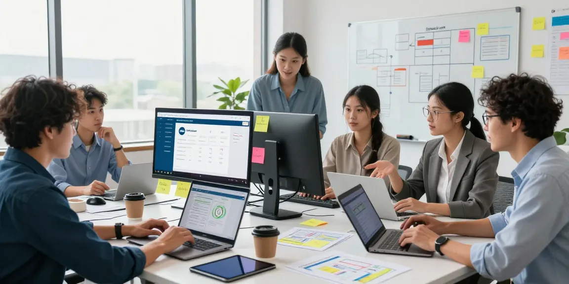 Collaboration in modern office showcasing ServiceJan CRM for service business management.