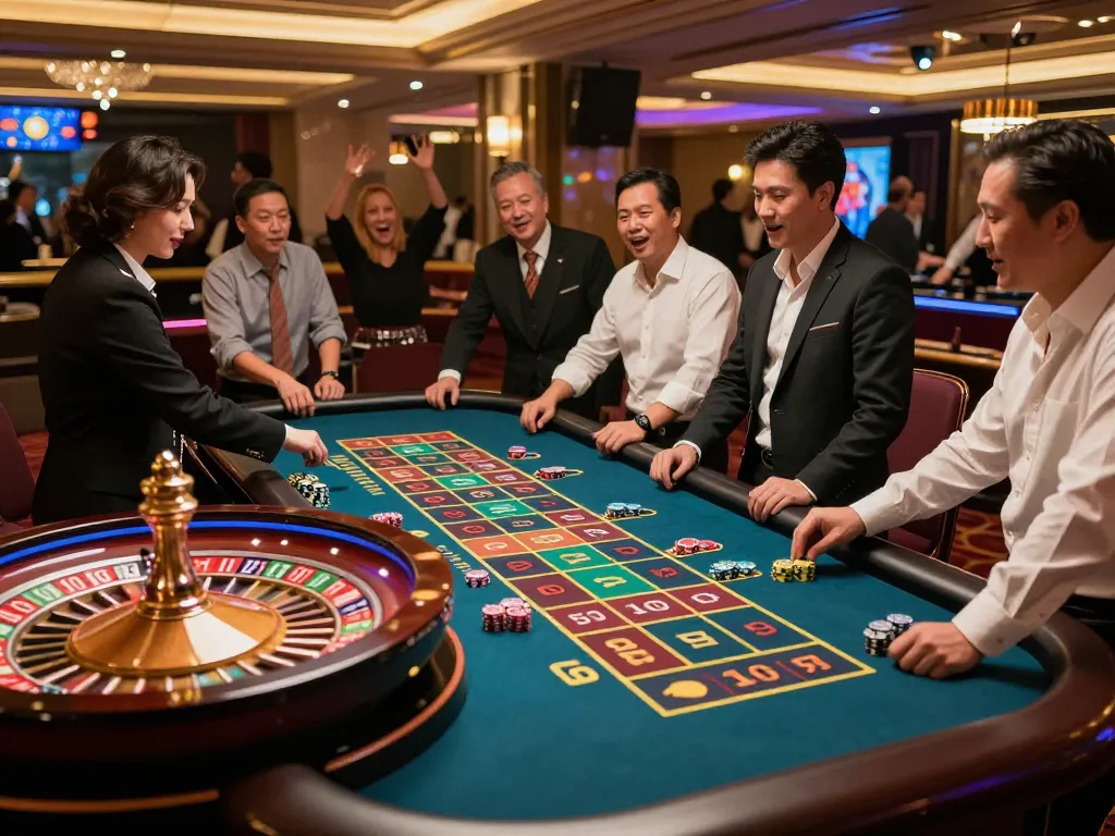 Players enjoying roulette at 88xeng casino, showcasing excitement and real-time betting.
