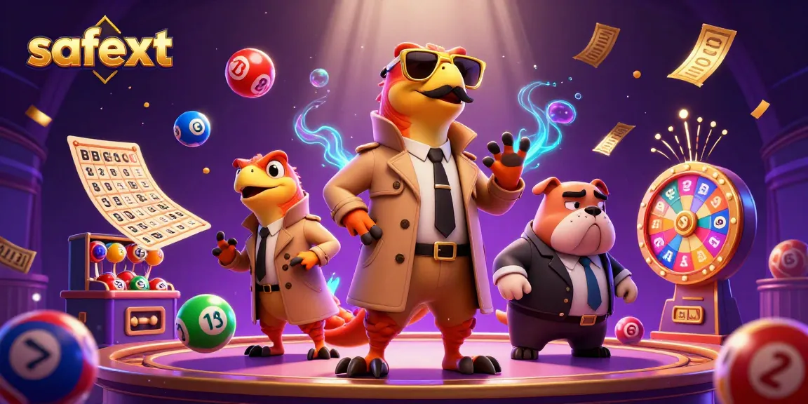 Experience safetxt's thrilling entrance to a VIP casino with raptors and vivid lottery elements.