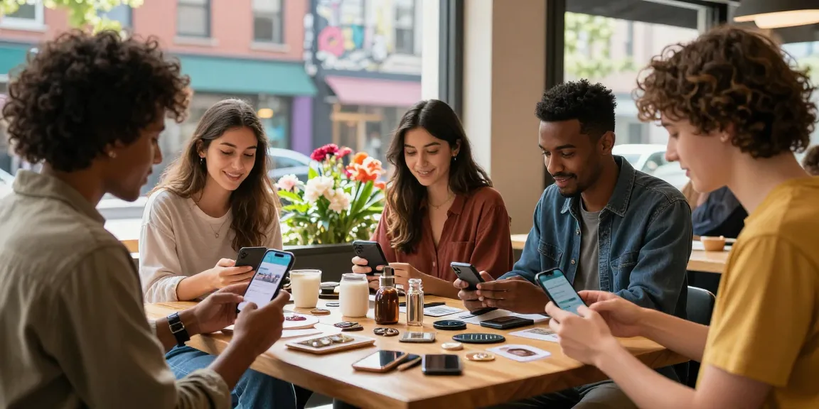 Engaging urban scene showing friends using rokok88 login to browse second-hand items.