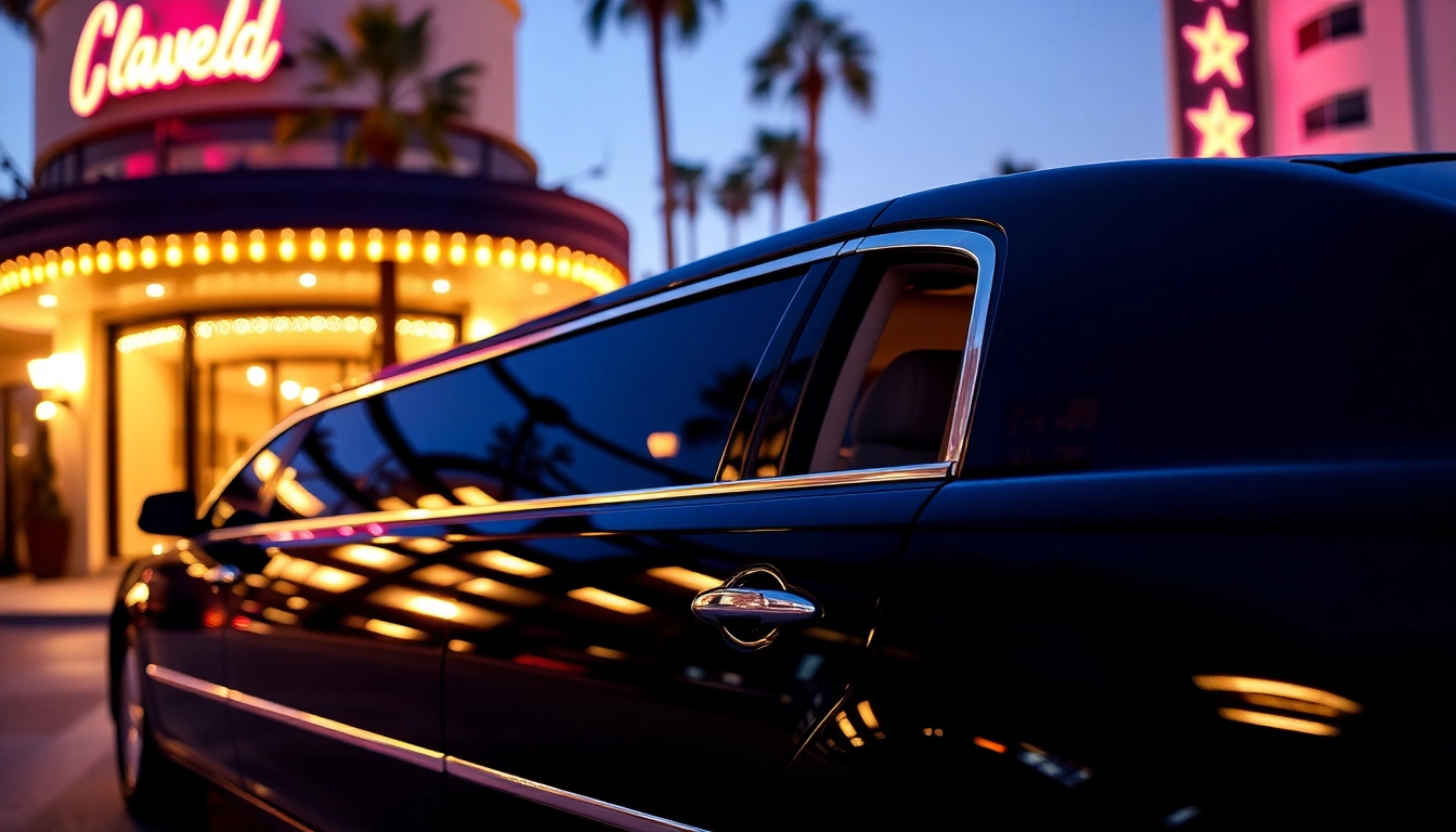 Hollywood Town Car and Limousine showcasing luxury transportation in Los Angeles at night.