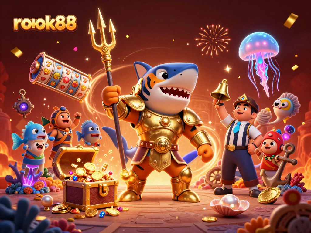 Engage with rokok88 gaming featuring an underwater casino arena with vibrant characters and dynamic elements.