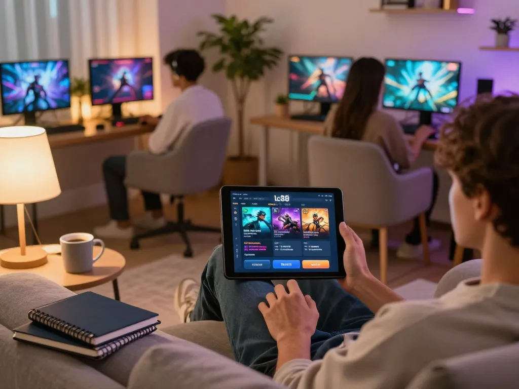 Playing lc88 game on a tablet in a cozy living room with strategic notes nearby.