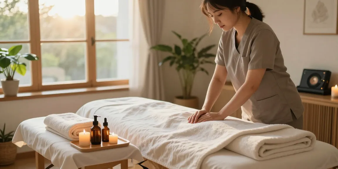 Relaxation therapy setup for 군포출장안마 with calming ambiance and soothing elements.