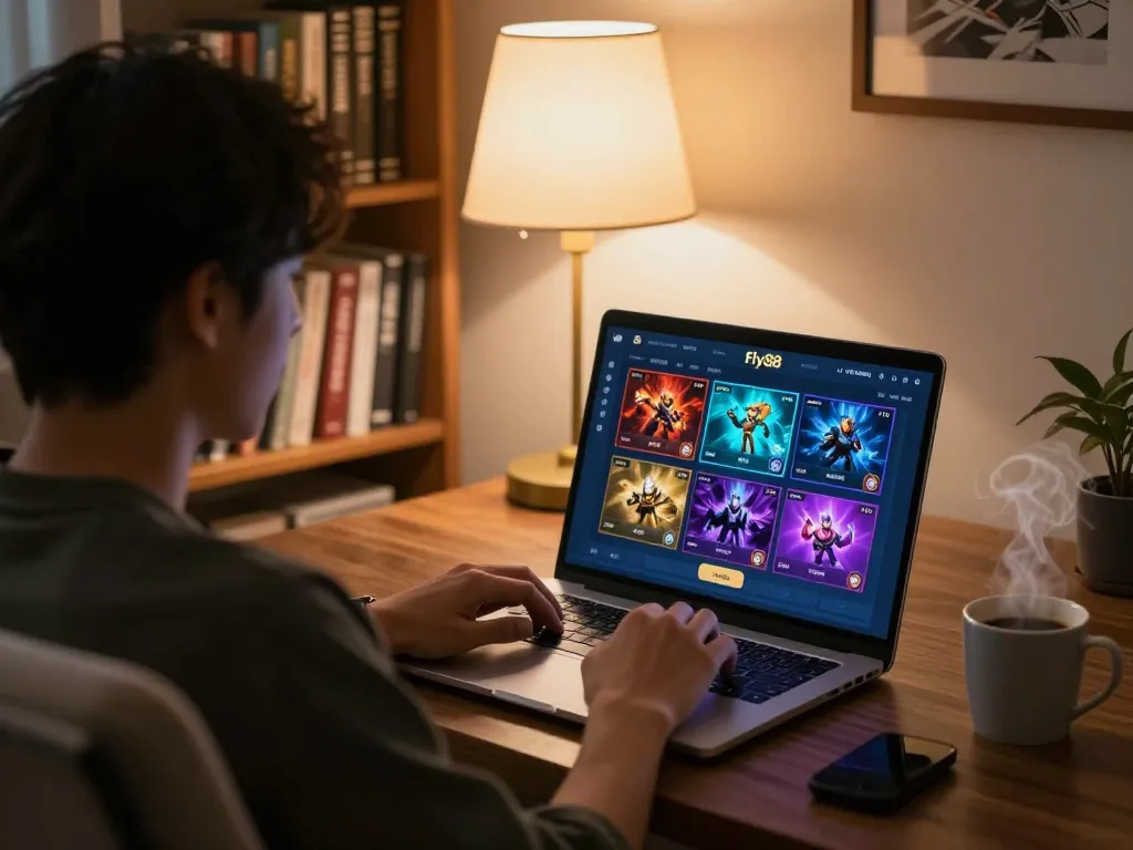 Player winning at fly88 online casino while enjoying a cozy home gaming experience.