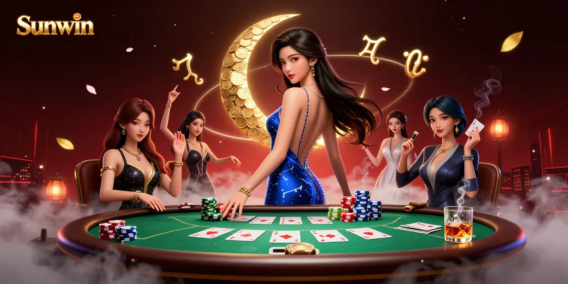Experience thrilling gameplay at Sunwin with a vibrant casino scene featuring poker action and iconic symbols.