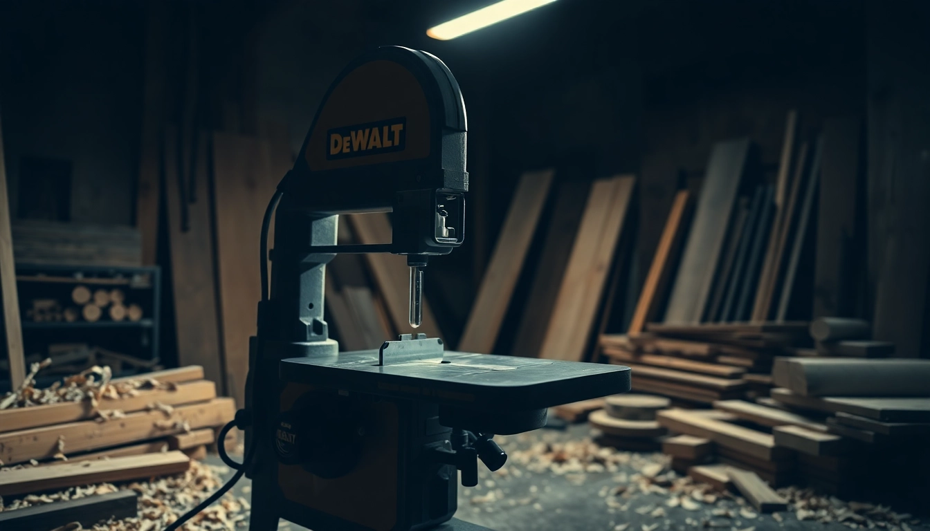 Expertly using the DeWalt band saw to create precise cuts in wood.