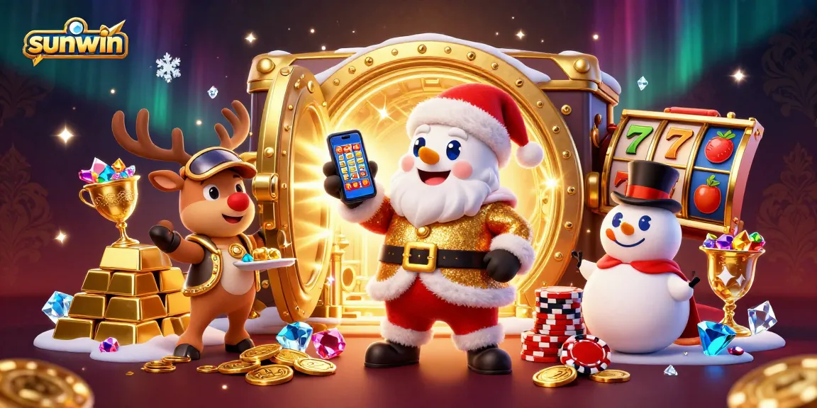 Experience the festive thrill of sunwin's jackpot slots with our animated casino characters.