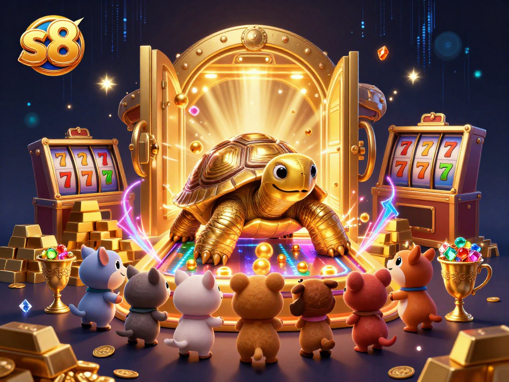 S8 provides an exciting gaming experience with a golden tortoise pinball machine and animals ready to win big.
