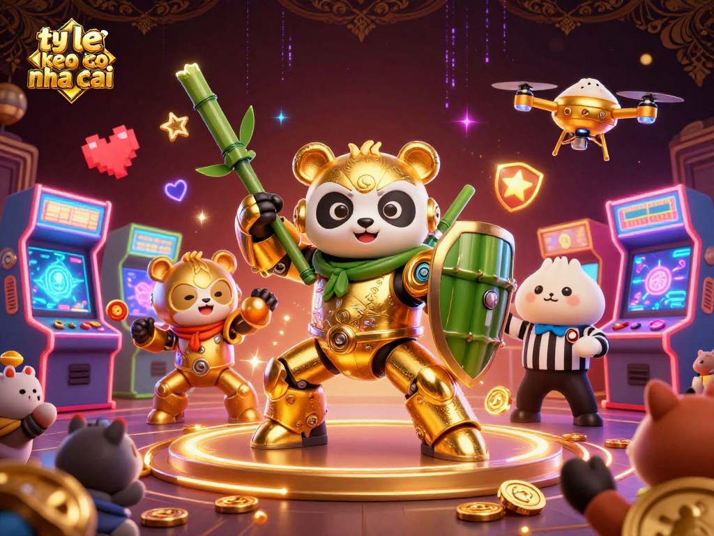 Engage with ty le keo nha cai as a golden panda battles in a vibrant casino arena.