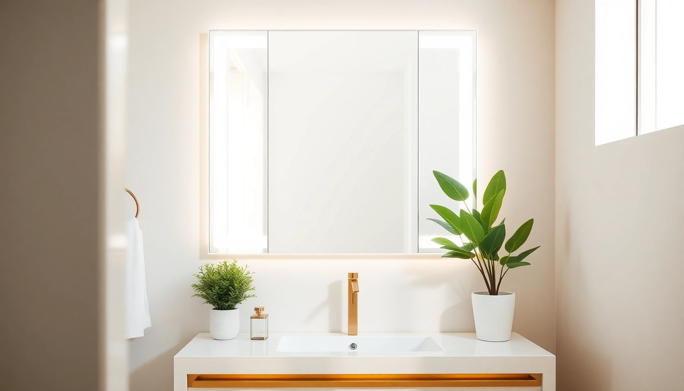 Reflective LED mirror showcasing beauty in a modern bathroom with elegant design.