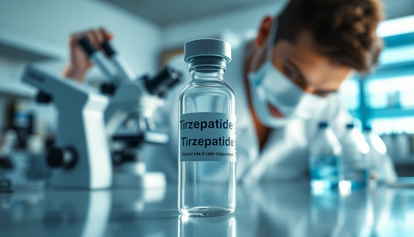 Analyze Tirzepatide research in a modern lab environment with a clear focus on innovation.