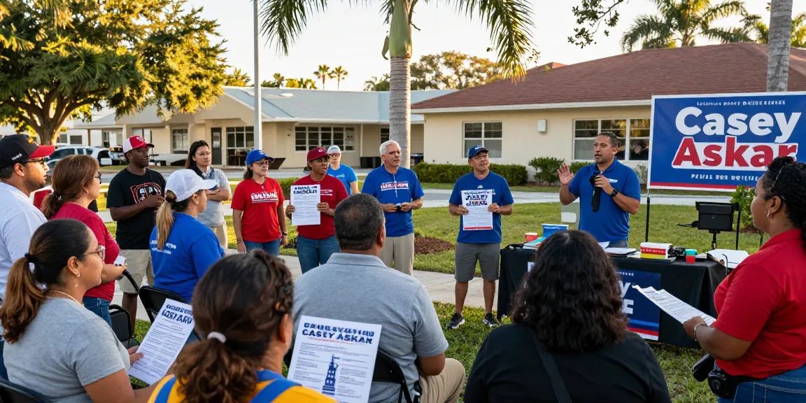 Community voters engaged in discussion about Casey Askar’s campaign at a local event, showcasing active civic participation.