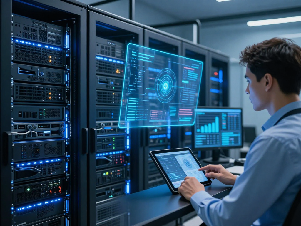 IPTV reseller platform management in a cutting-edge cloud computing data centre, highlighting digital technology and advanced solutions.