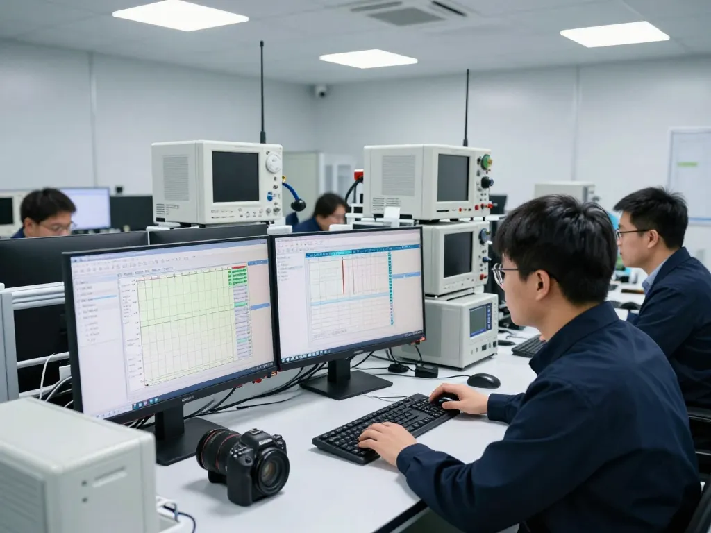 Engineers conducting EMC testing for global market access in a modern lab.