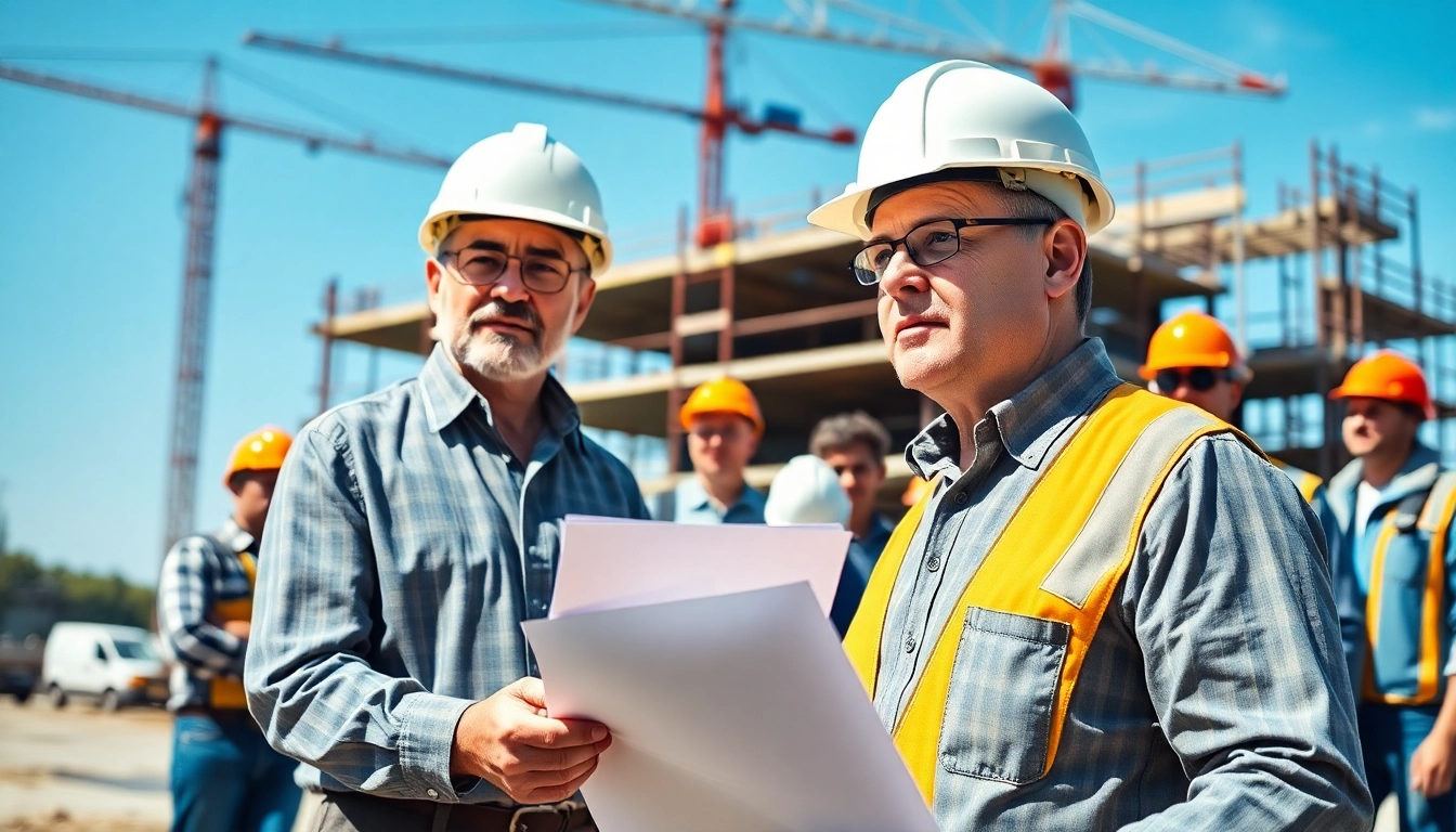 New Jersey General Contractor supervising a construction project with a diverse team.