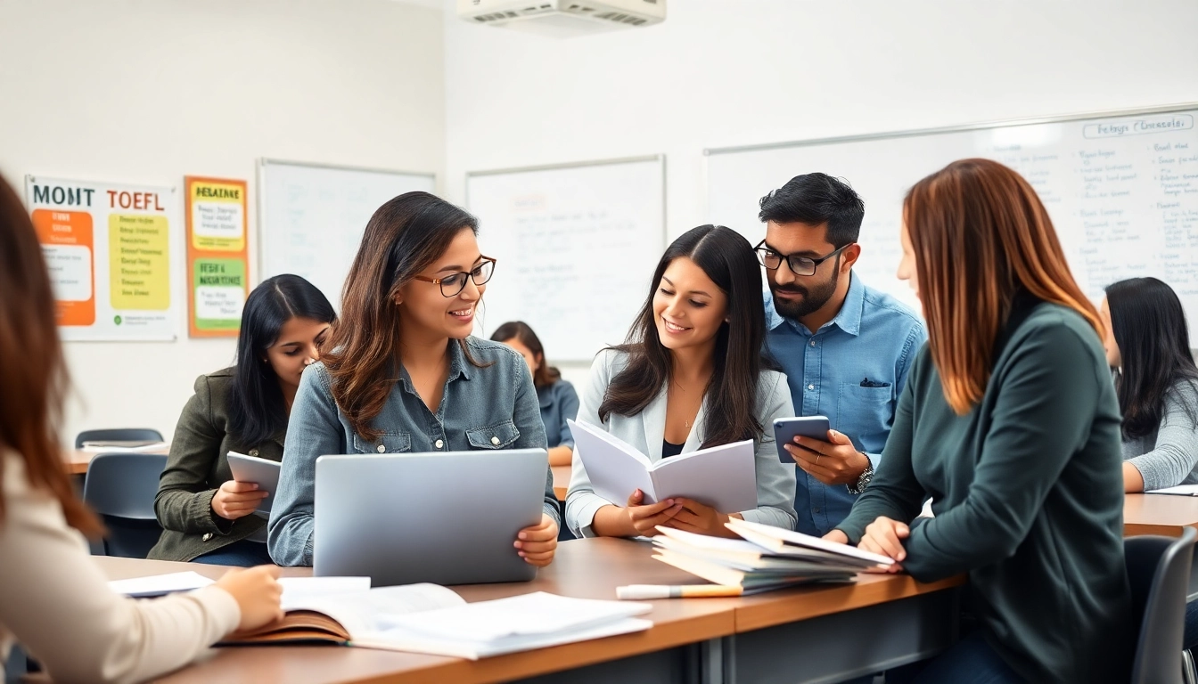 TOEFL expert help in an engaging classroom setting with diverse students and an instructor.