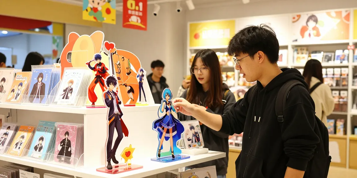 Custom acrylic standee displayed in a vibrant retail environment, attracting customer engagement.