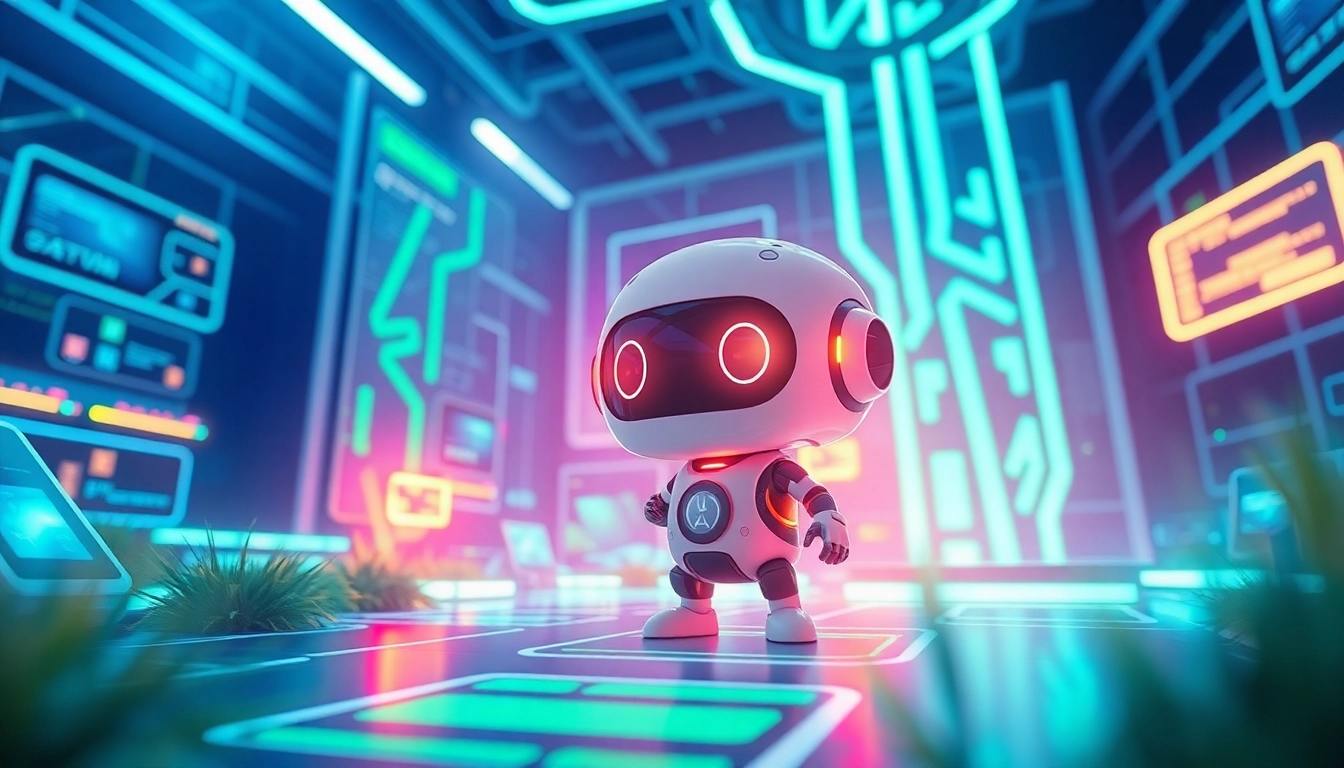 Engaging scene of Crush on AI, featuring a modern digital character interaction in a vibrant tech environment.