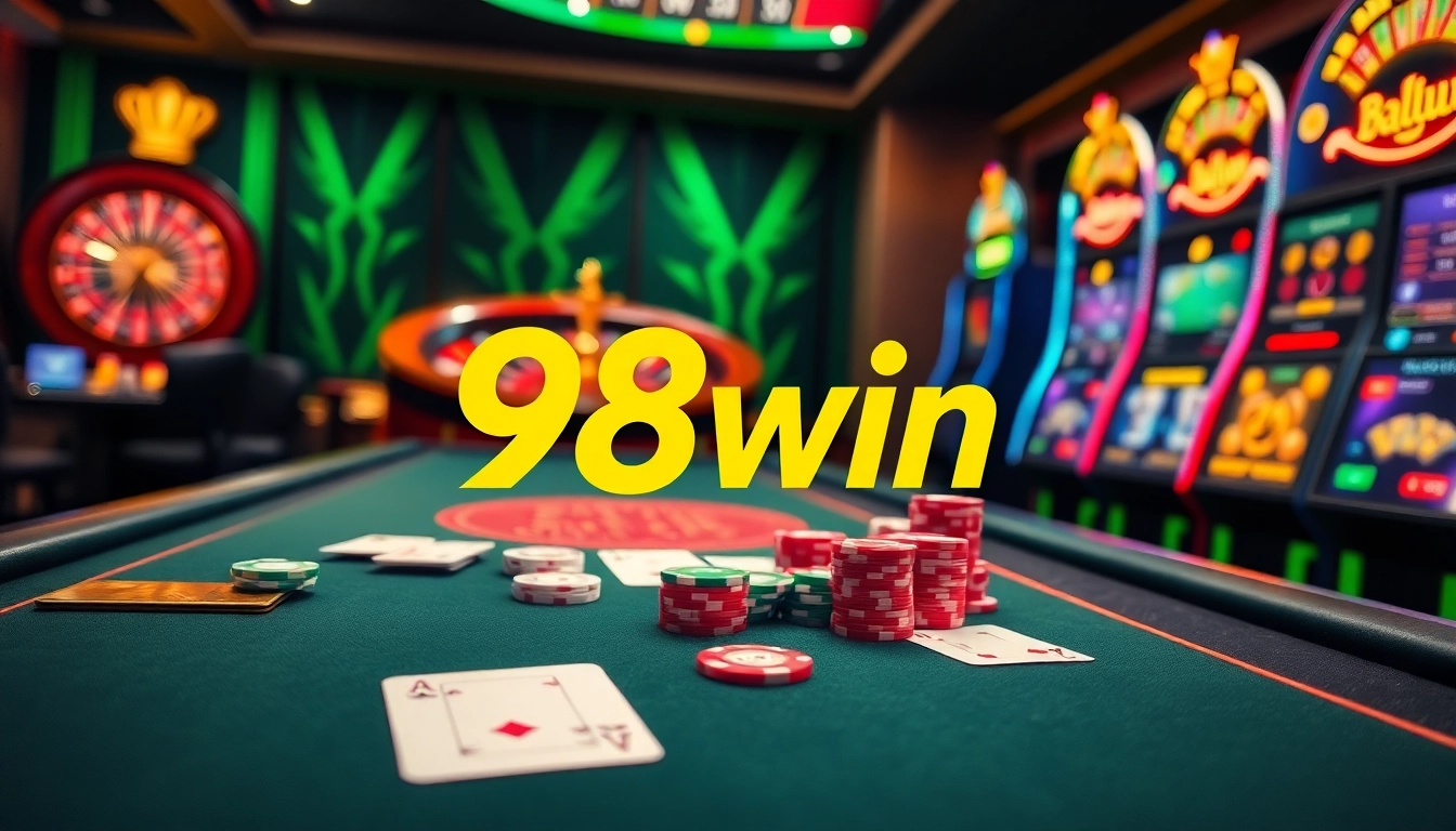 Experience thrilling gameplay at 98win with stylish poker tables and vibrant slot machines.