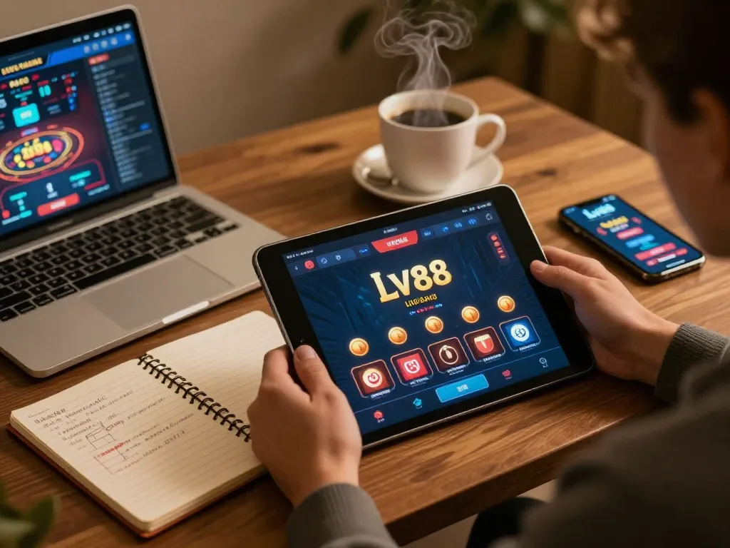 Engaging with LV88 bio on a tablet for strategic online gaming.