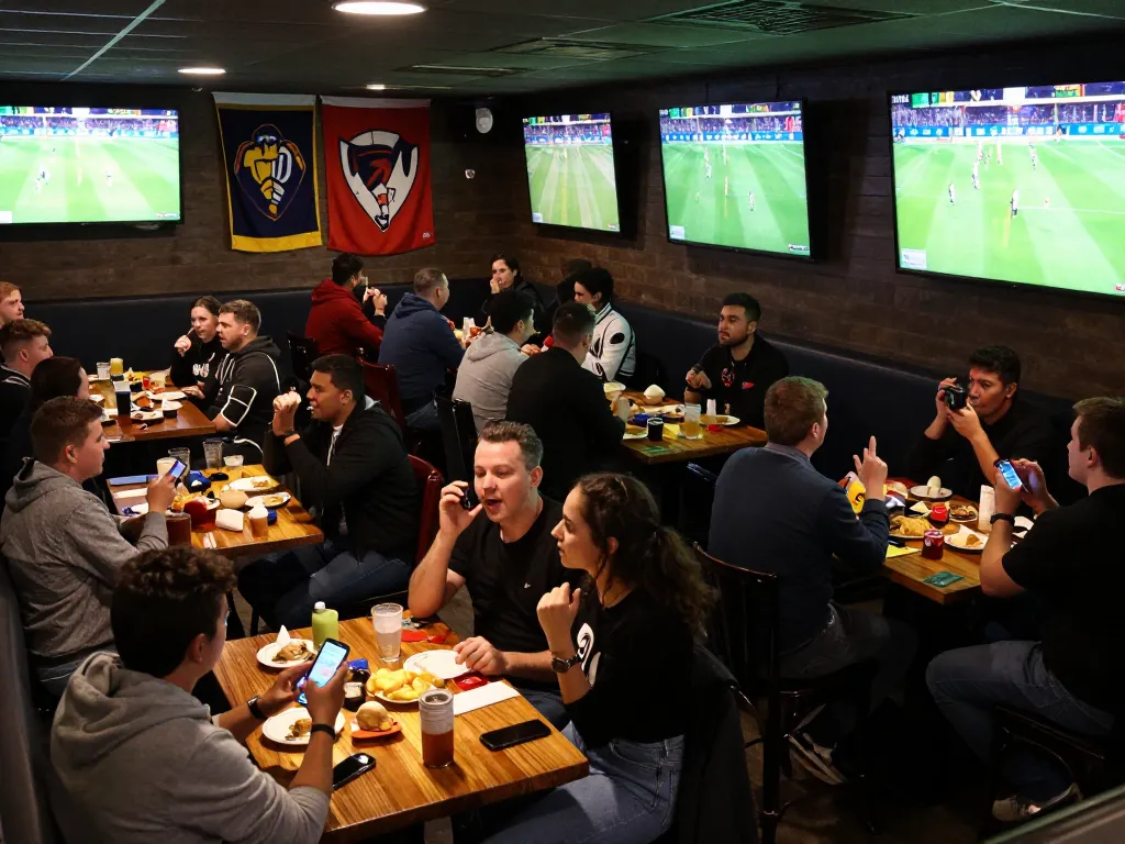 Fans engaging in soi keo nha cai betting at a lively sports bar during a football match