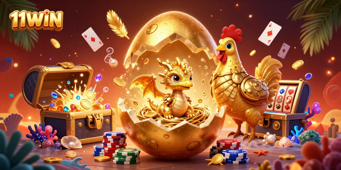 Engage with 11WIN casino adventure featuring a golden dragon and poker chips in a vibrant atmosphere.