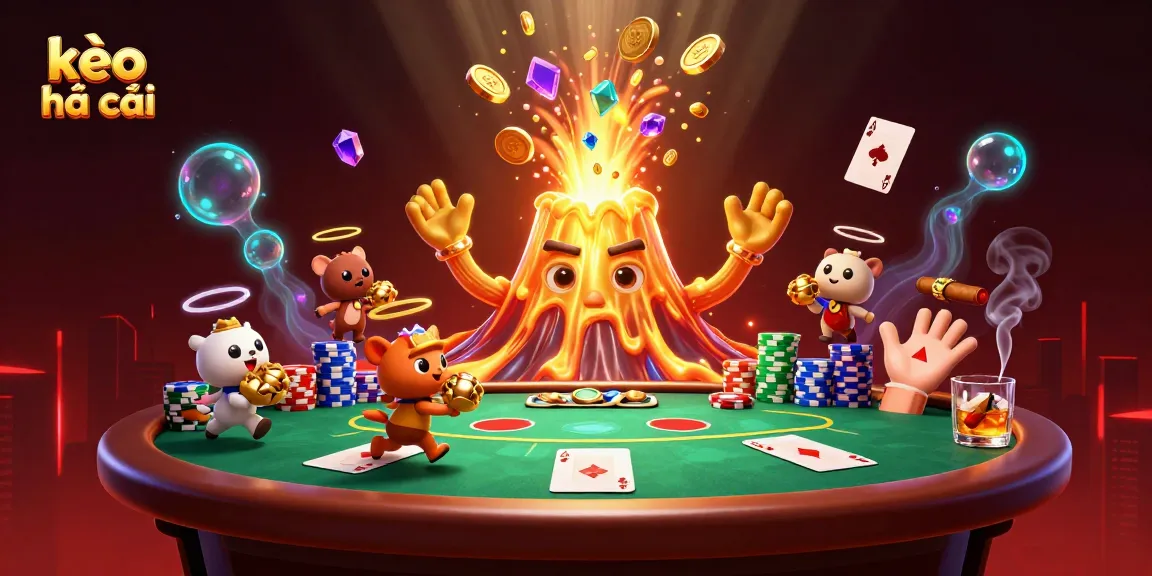 Engage in kèo nhà cái with thrilling poker action and treasures erupting in a vibrant casino scene.